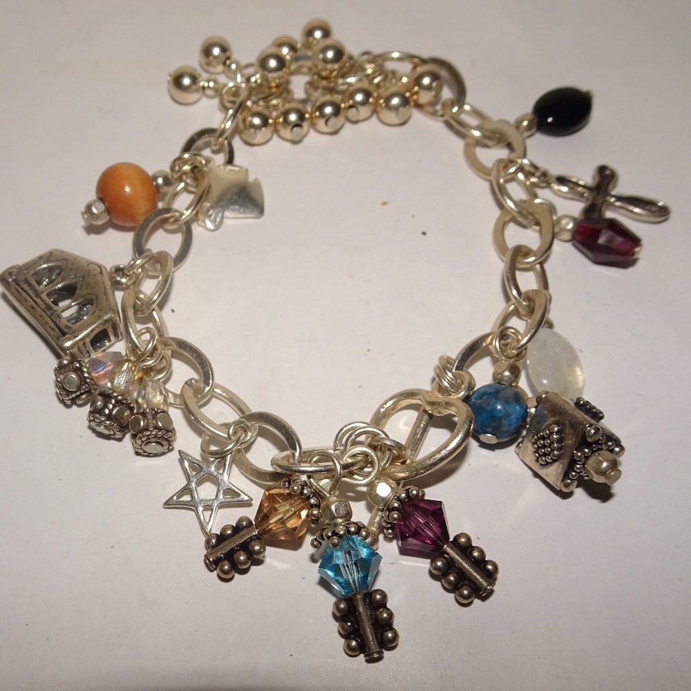 925 Sterling Silver Multi Charm Toggle Bracelet - image 3